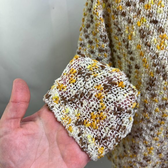 MinkPink M Sweater Yellow Textured Brown Crochet Knit Scoop Long Sleeve - Picture 4 of 10